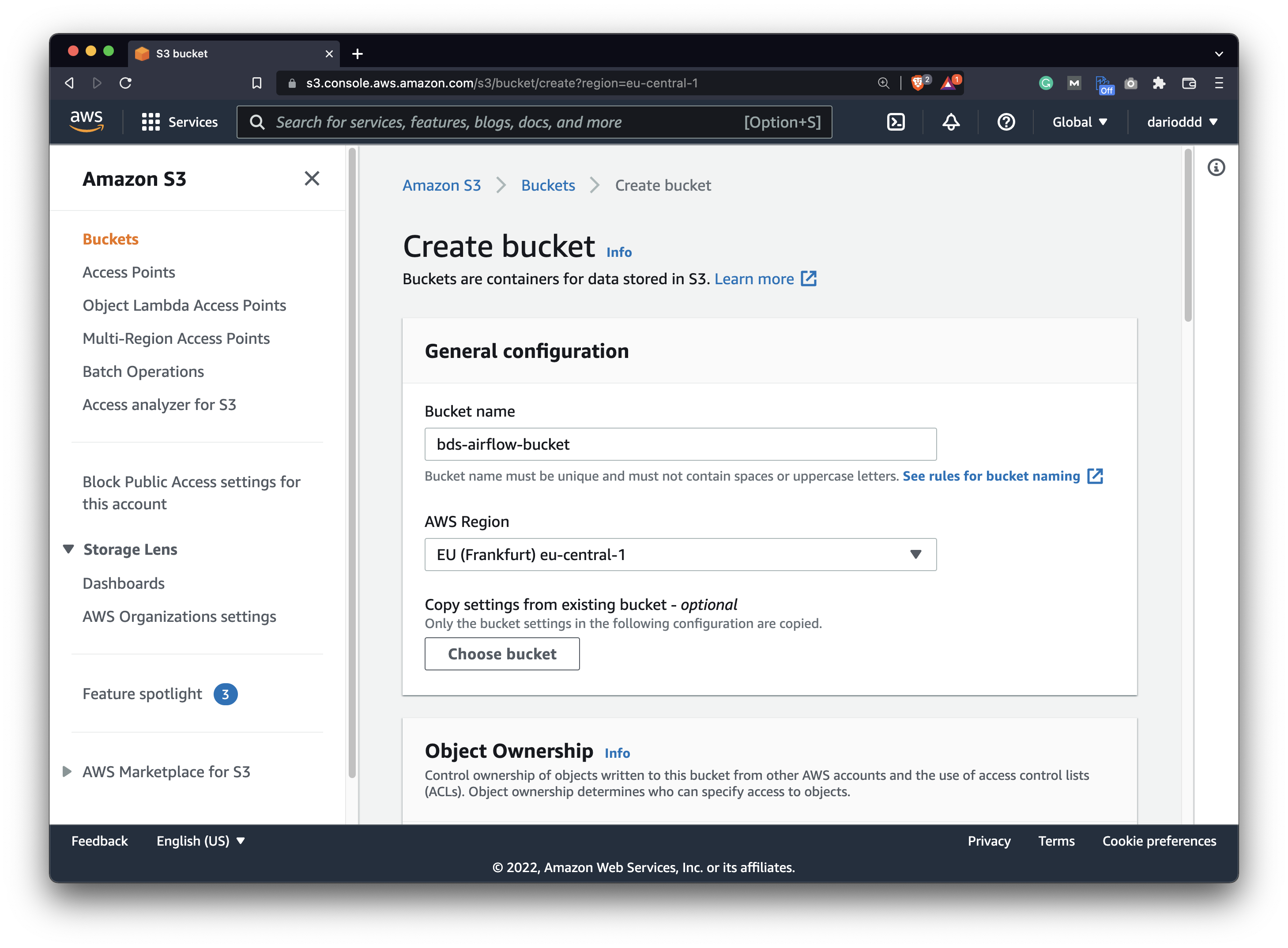 Image 1 - Creating a bucket on Amazon S3 (image by author)