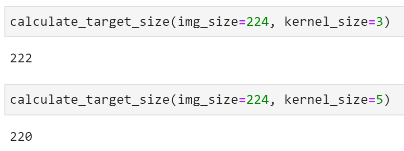 Image 5 — Calculating target image size with different filter sizes (image by author)